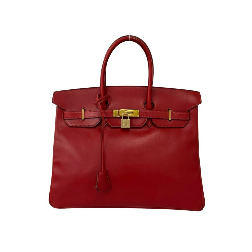 HERMES Vintage Birkin 35 Box Calf Leather Handbag, Rouge Vif, 48918